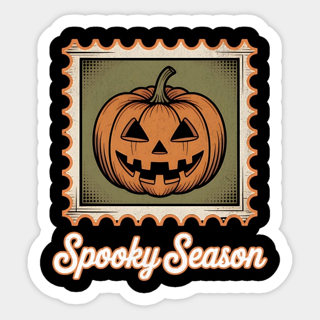 Spooky Season Pumpkin Stamp Design - Dark Sticker by Designed By Marty